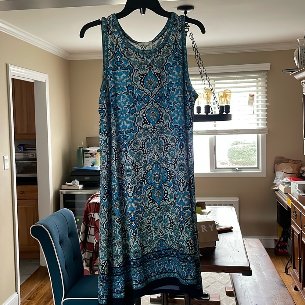 EUC Max Studio blue high neck sheath dress